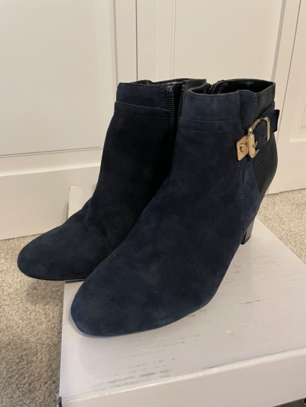 Alfani Blue Suede and Leather Boots. 3” Heel, size 7M, never worn - Picture 2 of 6